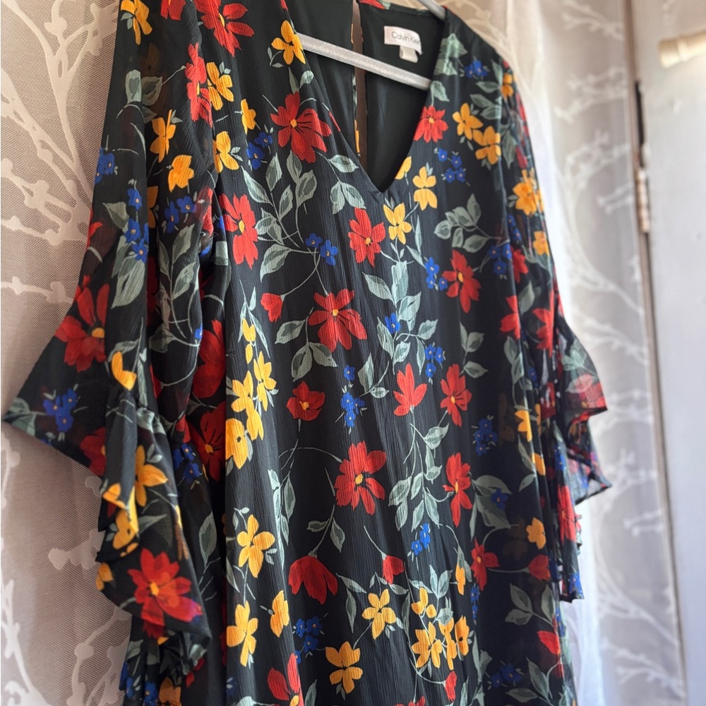 Calvin Klein Black and Red Floral Dress